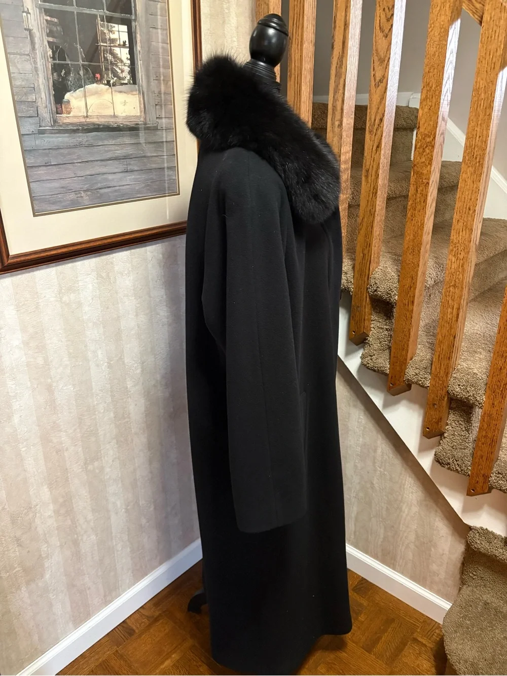 Black Long Trench Coat with Fur Collar